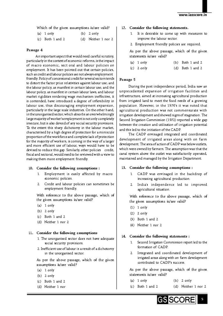 Gs Score CSAT Prelims Practice WorkBook Reading Comprehension English ...